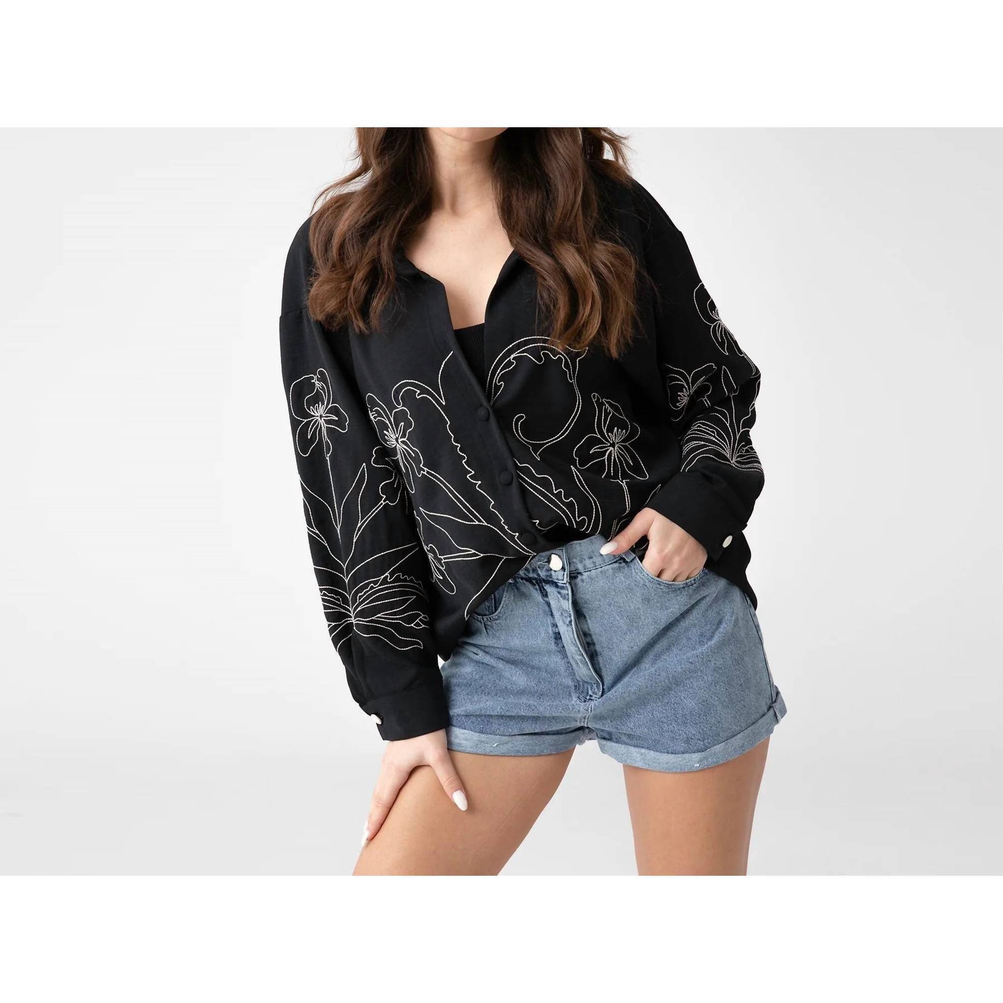 New Soulofmu Drop Shoulder Embroidery Oversized Shirt In Black